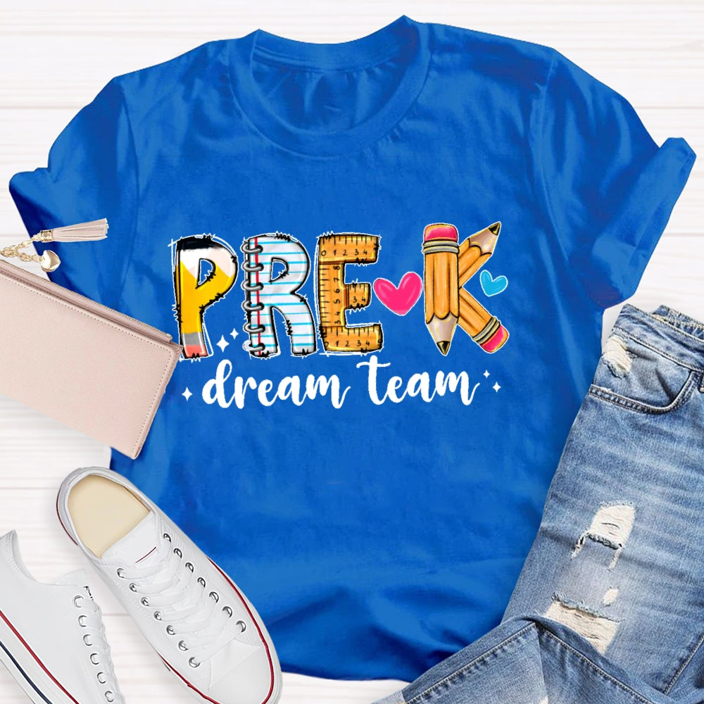 Personalized Grade Dream Team Pink Pencil Teacher Books T-Shirt