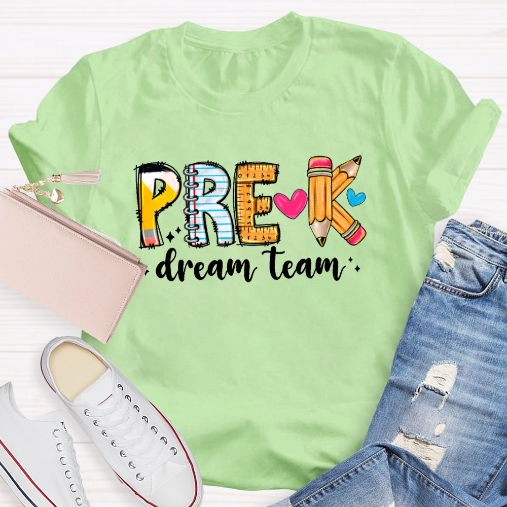 Personalized Grade Dream Team Pink Pencil Teacher Books T-Shirt
