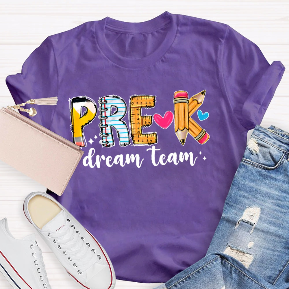 Personalized Grade Dream Team Pink Pencil Teacher Books T-Shirt