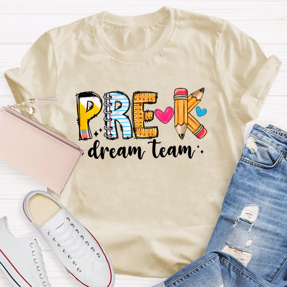 Personalized Grade Dream Team Pink Pencil Teacher Books T-Shirt