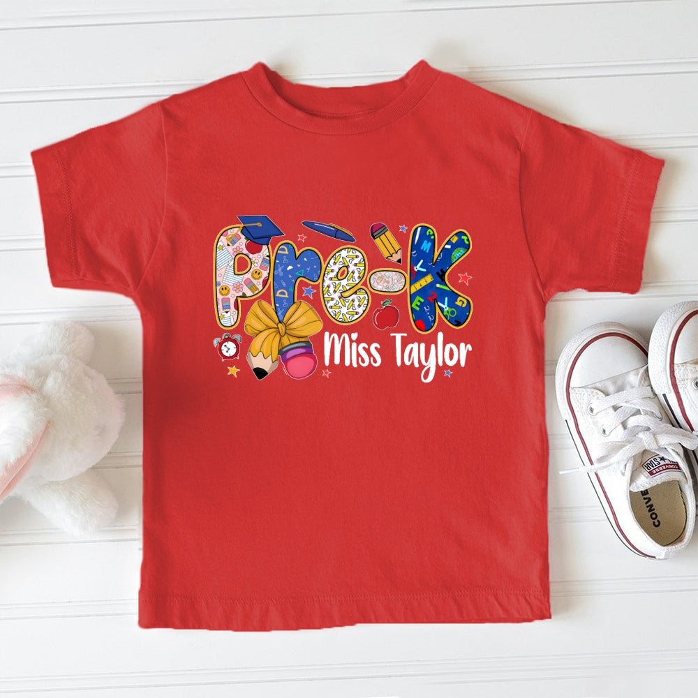 Personalized Name And Grade  Pre-K Funny Toddler T-shirts