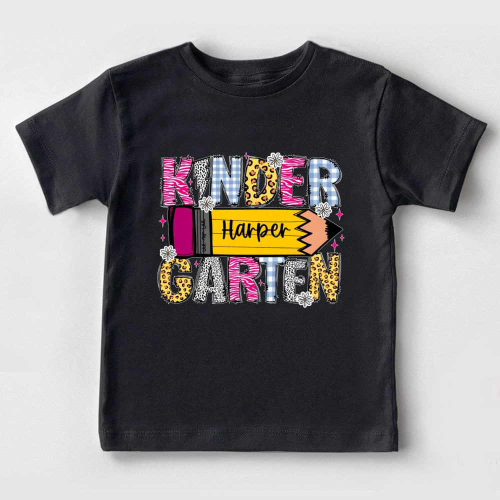 Personalized Name Kindergarten Leopard Print Pencil Toddler T-shirts