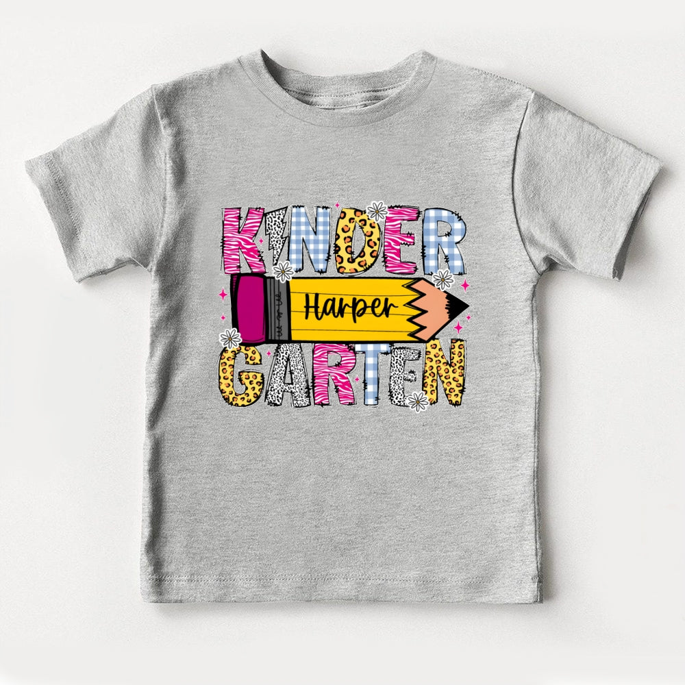 Personalized Name Kindergarten Leopard Print Pencil Toddler T-shirts