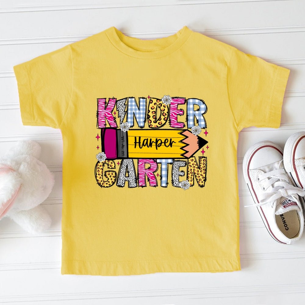 Personalized Name Kindergarten Leopard Print Pencil Toddler T-shirts