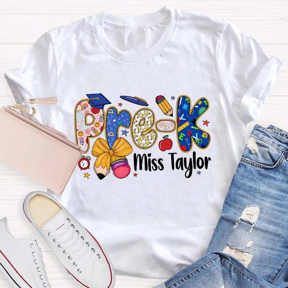 Personalized Name And Grade  Pre-K Letters Funny T-shirt