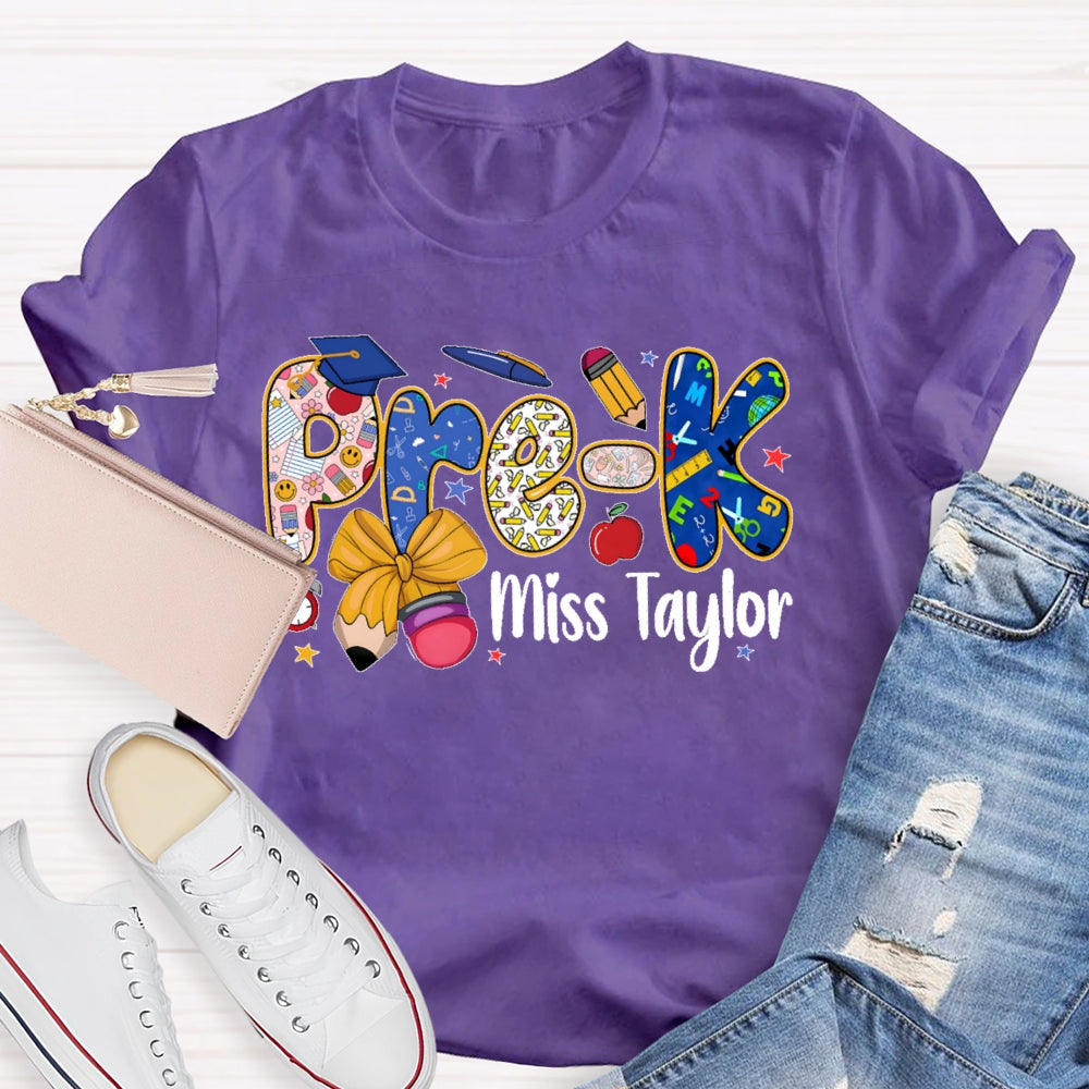 Personalized Name And Grade  Pre-K Letters Funny T-shirt