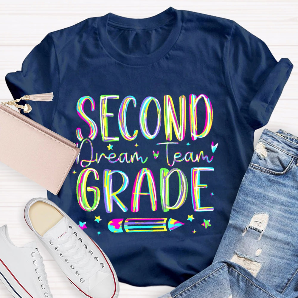 Personalized Grade Second Grade Dream Team Colored letters T-shirt