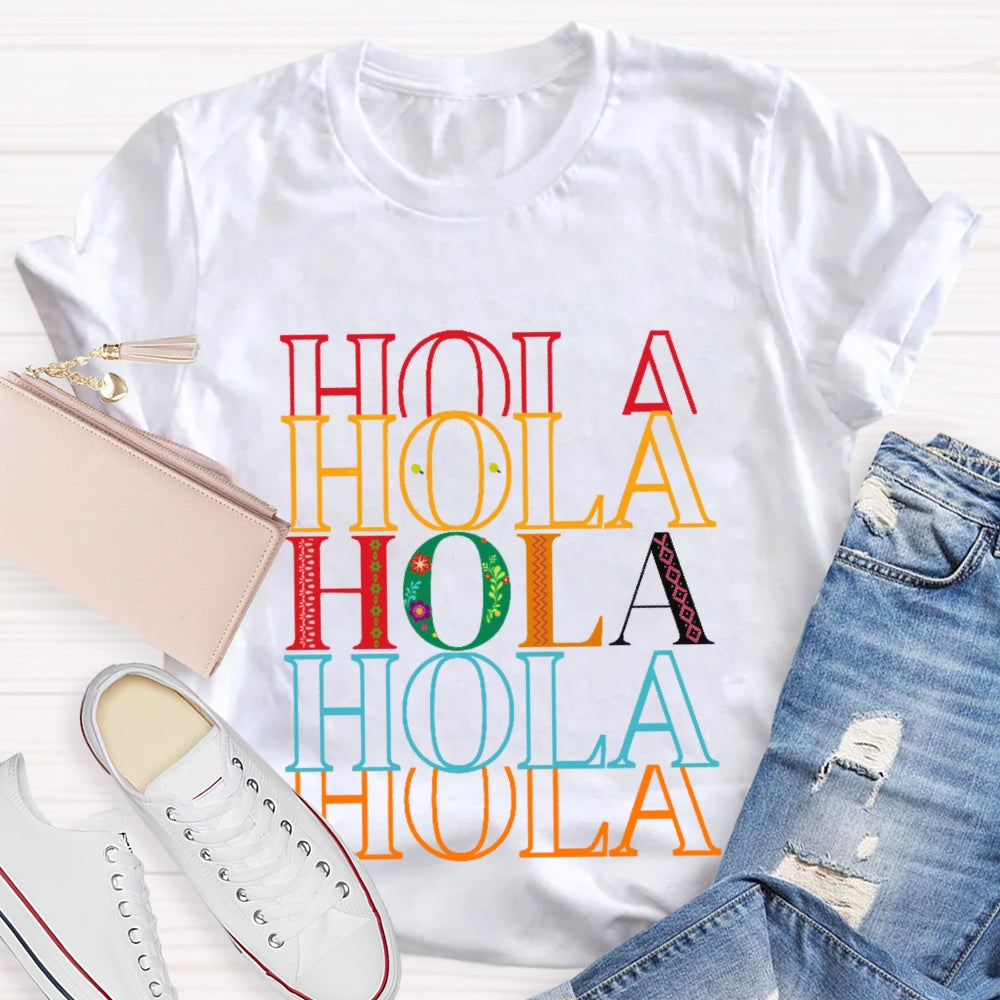 Hola Colored Letters Overlap T-shirt