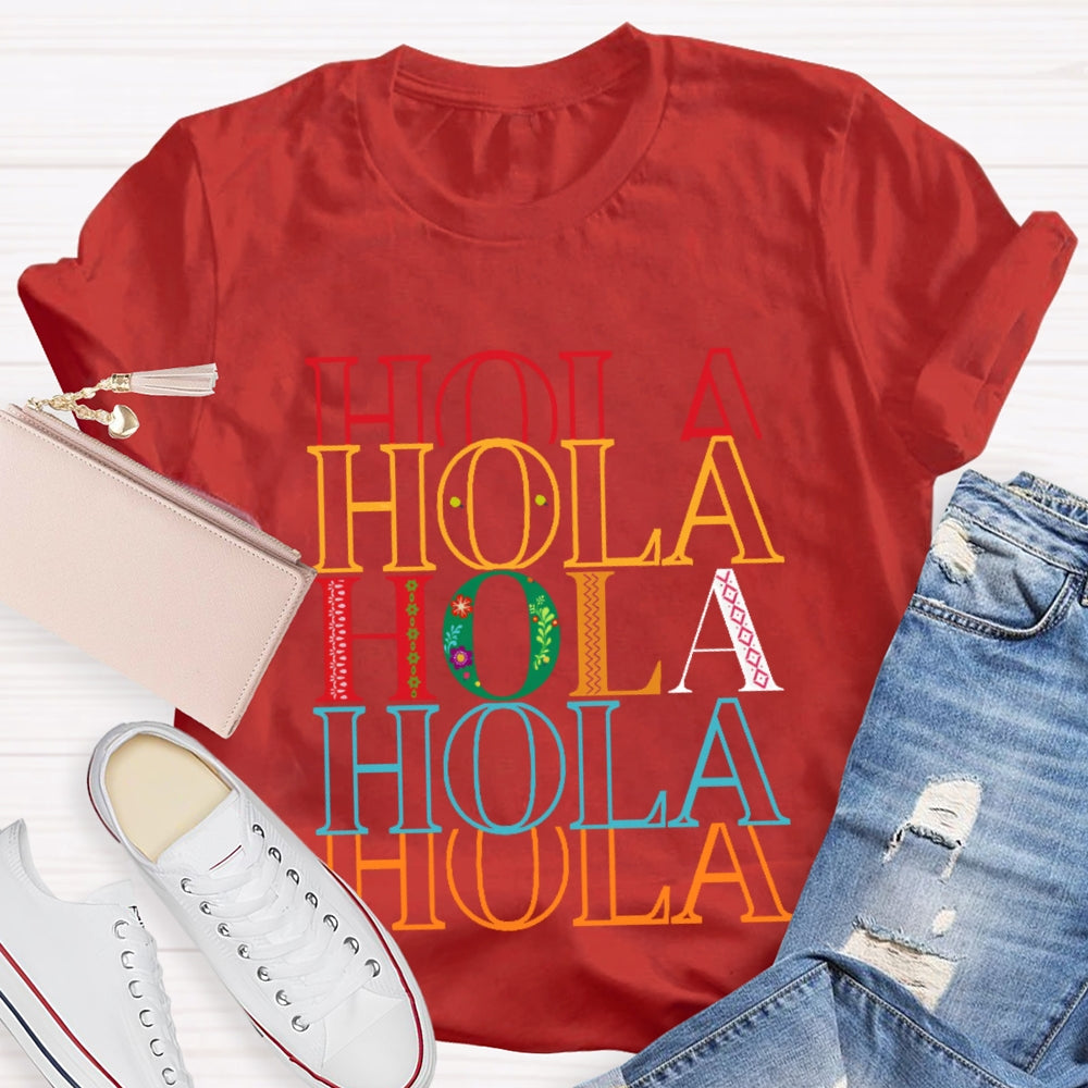 Hola Colored Letters Overlap T-shirt
