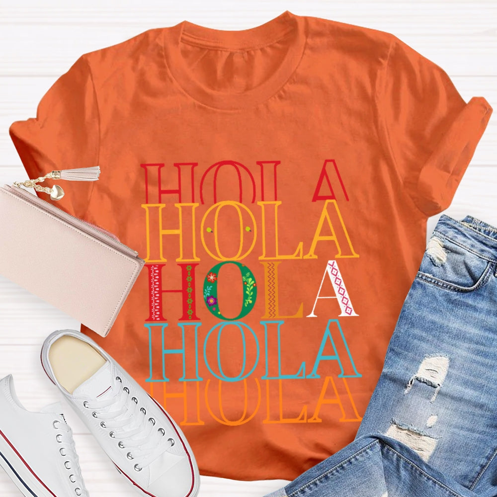 Hola Colored Letters Overlap T-shirt