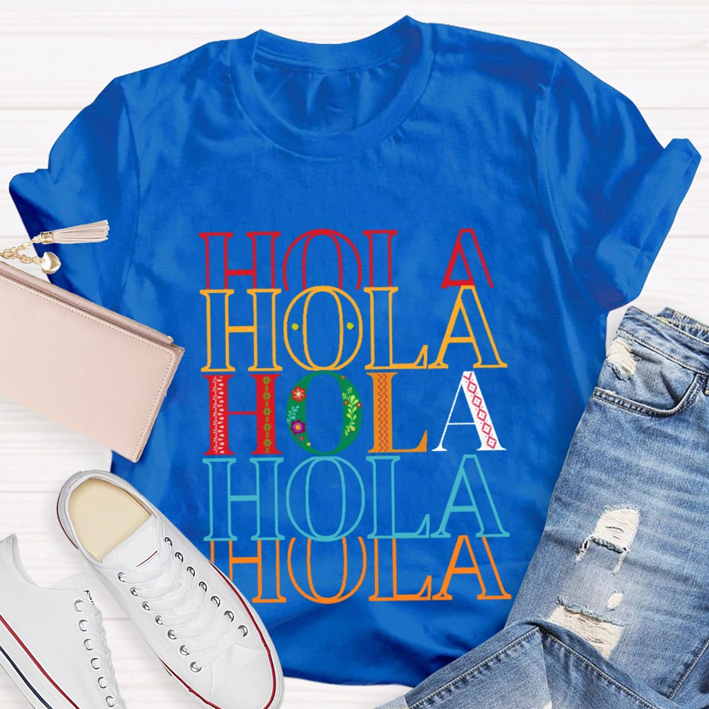 Hola Colored Letters Overlap T-shirt