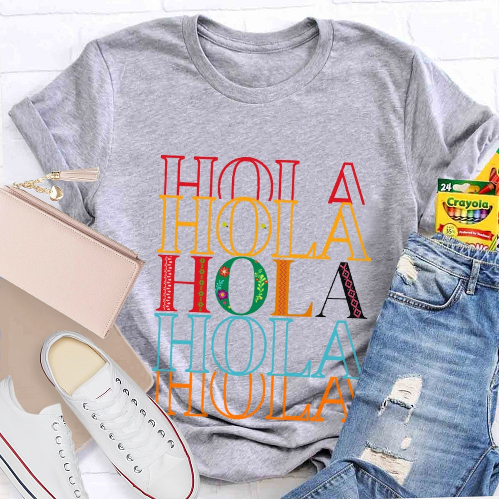Hola Colored Letters Overlap T-shirt