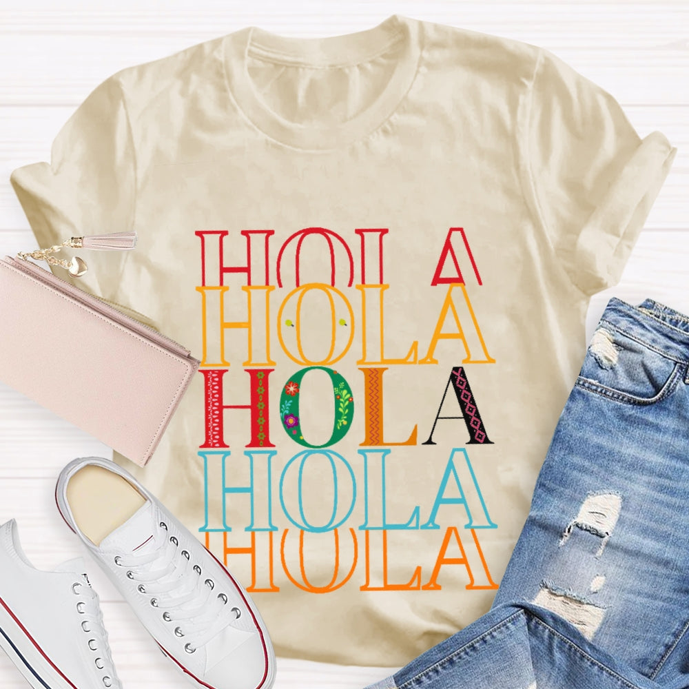 Hola Colored Letters Overlap T-shirt