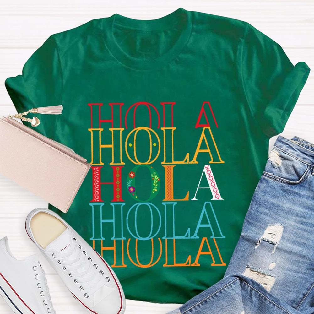 Hola Colored Letters Overlap T-shirt