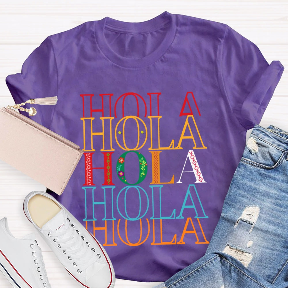 Hola Colored Letters Overlap T-shirt