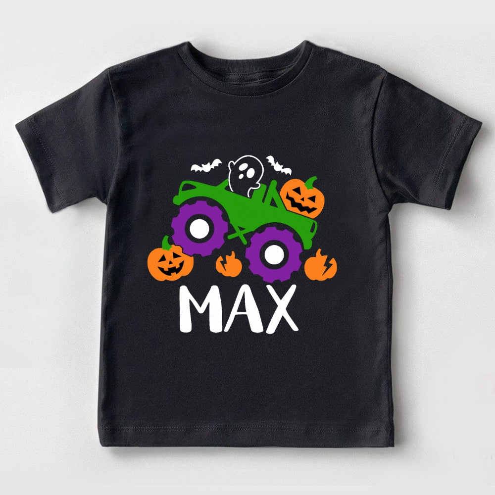 Personalized Name Halloween pumpkin cart Toddler T-shirts