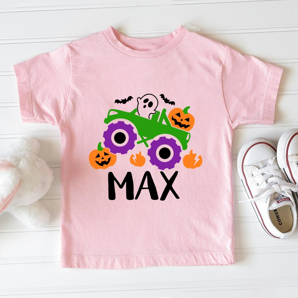 Personalized Name Halloween pumpkin cart Toddler T-shirts