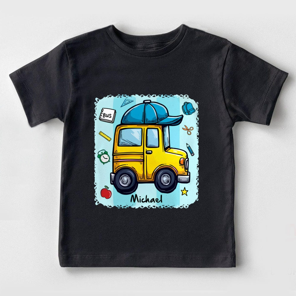 Personalized Name Cute School Bus Toddler T-shirts