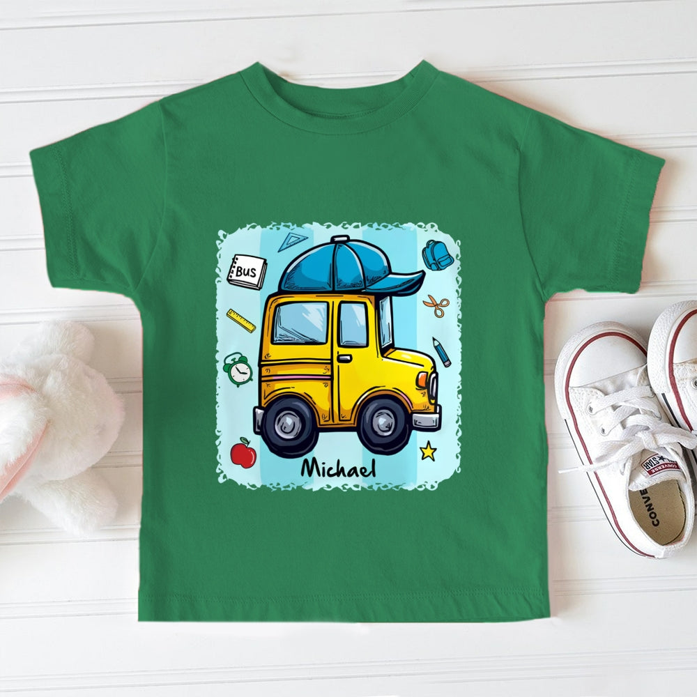 Personalized Name Cute School Bus Toddler T-shirts