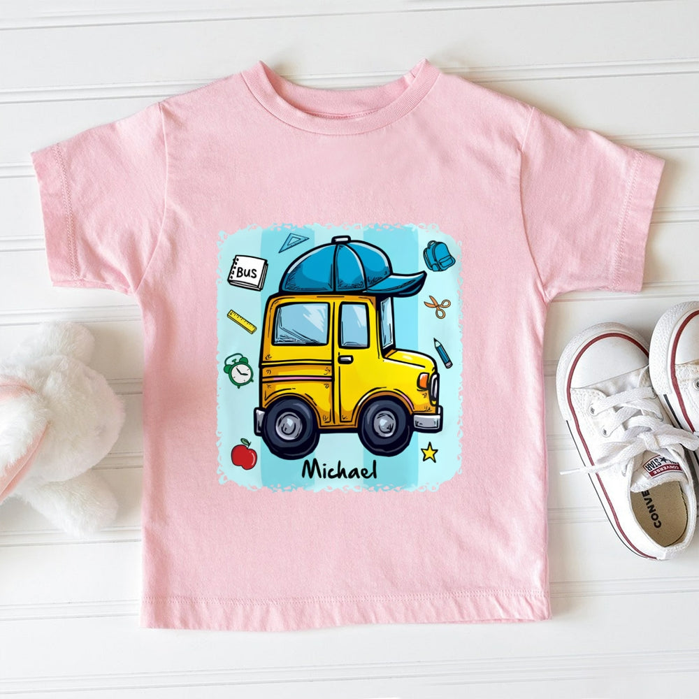 Personalized Name Cute School Bus Toddler T-shirts