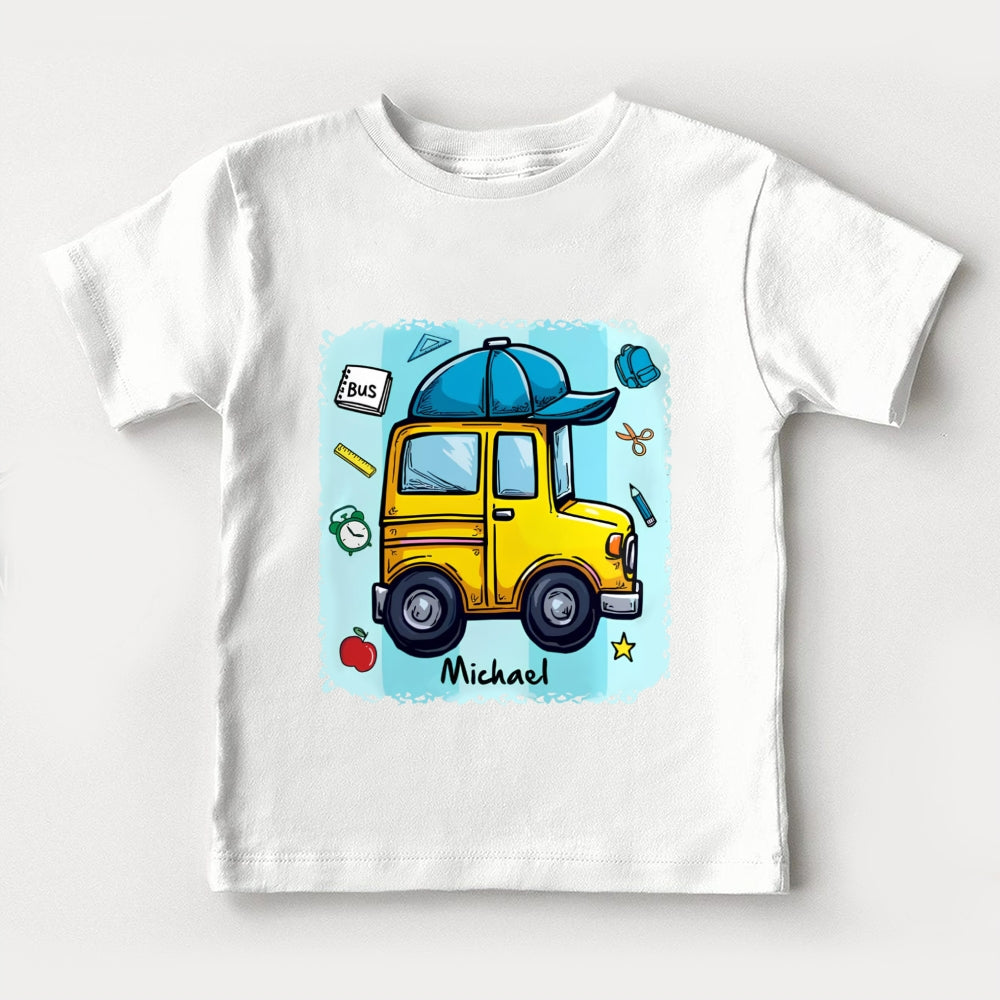 Personalized Name Cute School Bus Toddler T-shirts