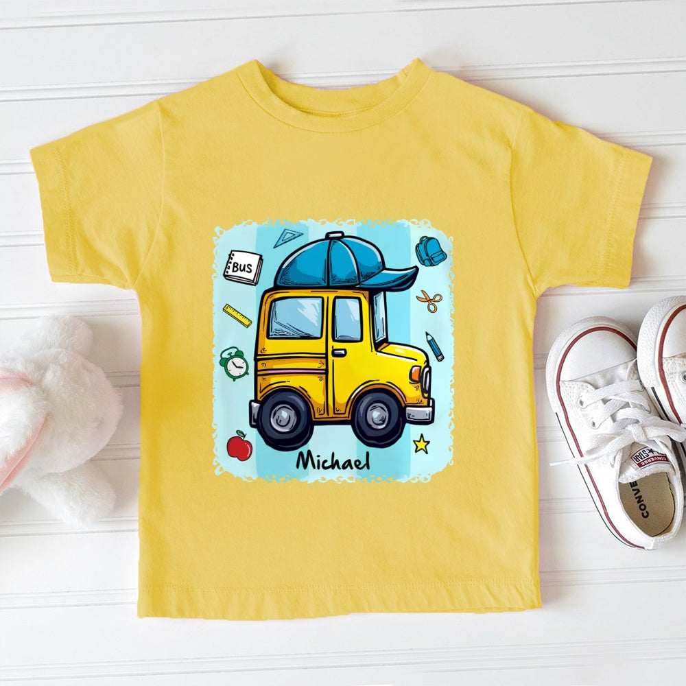 Personalized Name Cute School Bus Toddler T-shirts