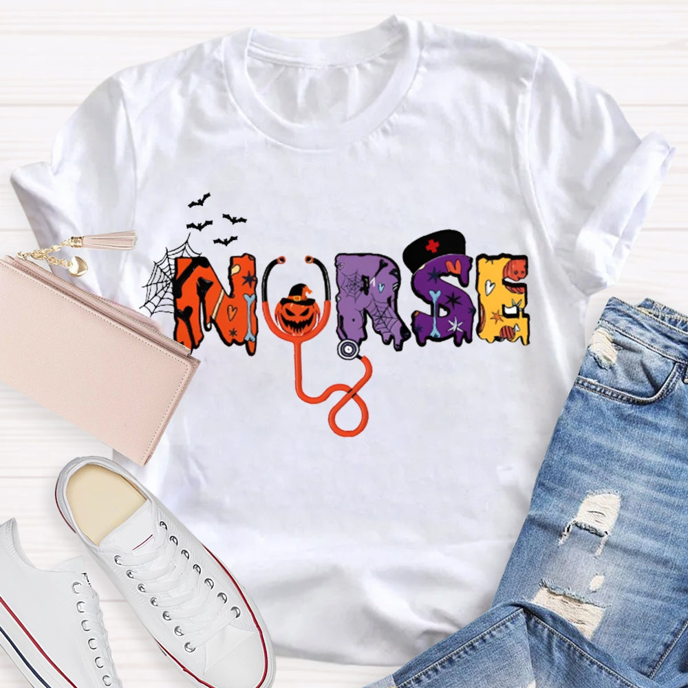 School Nurse Stethoscope And Little Bat Funny Halloween T-shirt