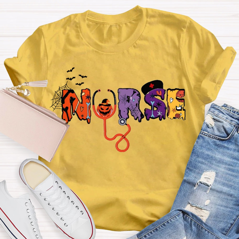 School Nurse Stethoscope And Little Bat Funny Halloween T-shirt