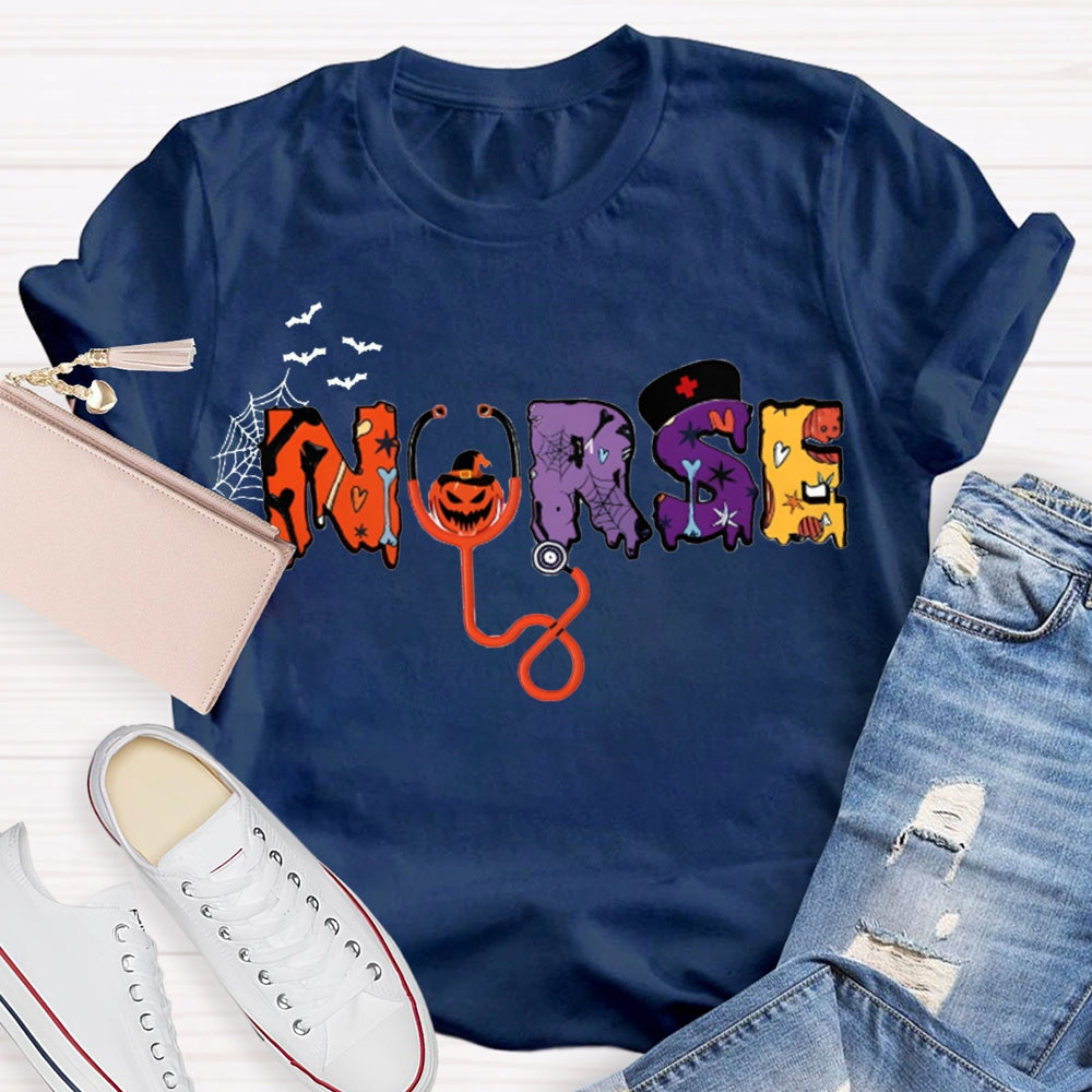 School Nurse Stethoscope And Little Bat Funny Halloween T-shirt