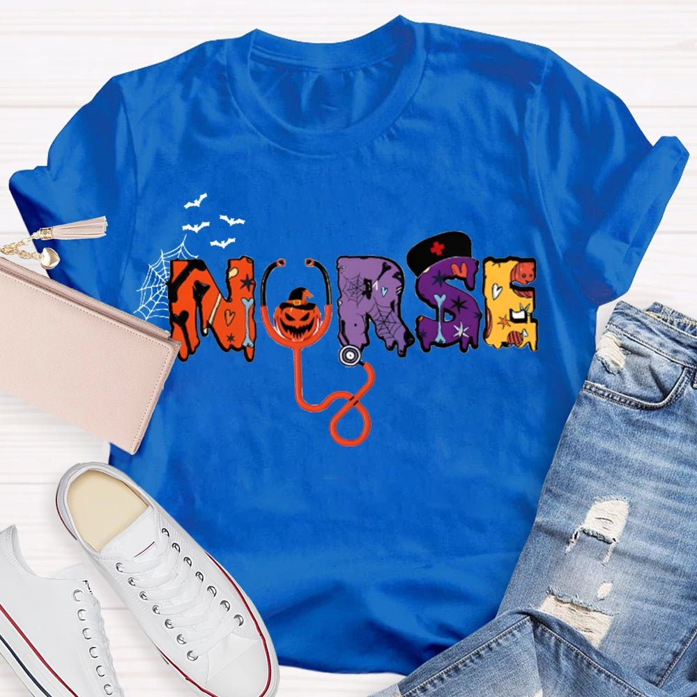 School Nurse Stethoscope And Little Bat Funny Halloween T-shirt
