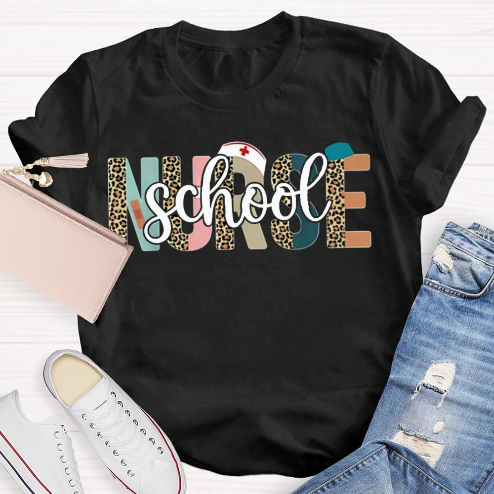 School Nurse Colorful And Leopard Print Combination Letters T-shirt