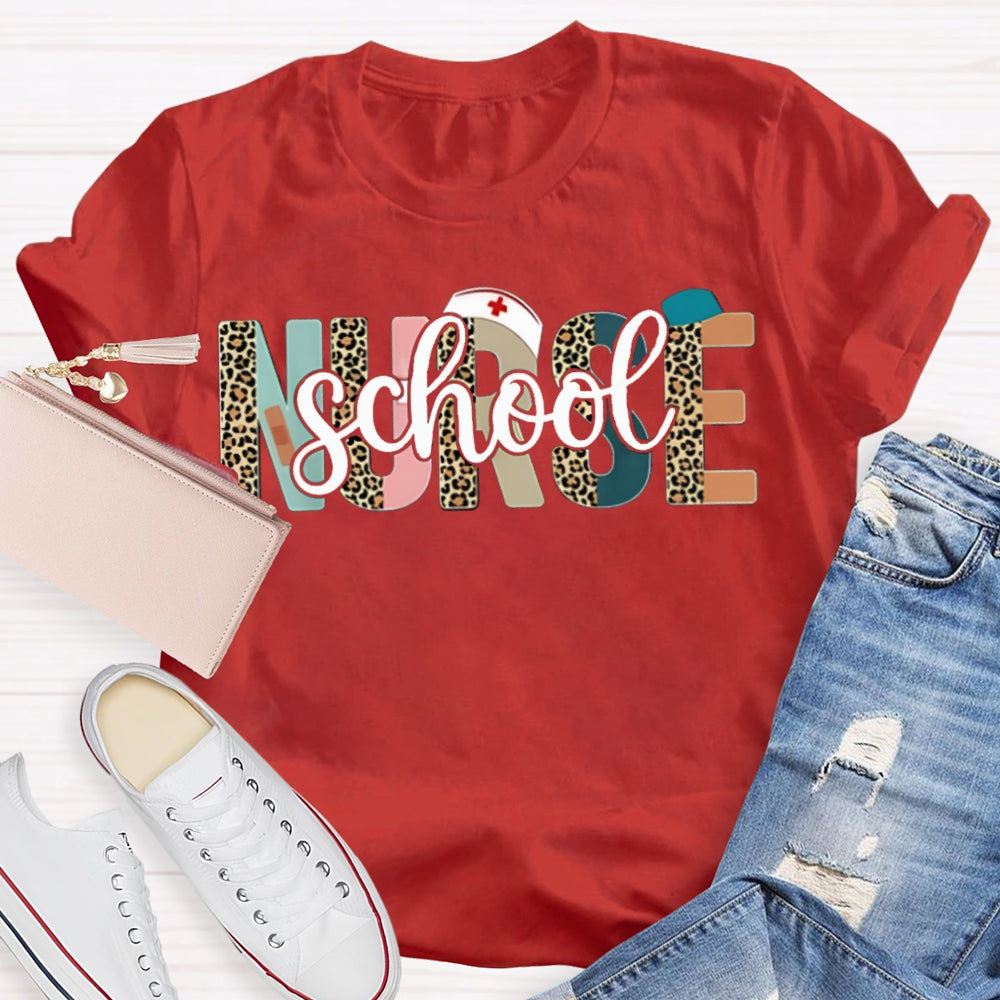 School Nurse Colorful And Leopard Print Combination Letters T-shirt