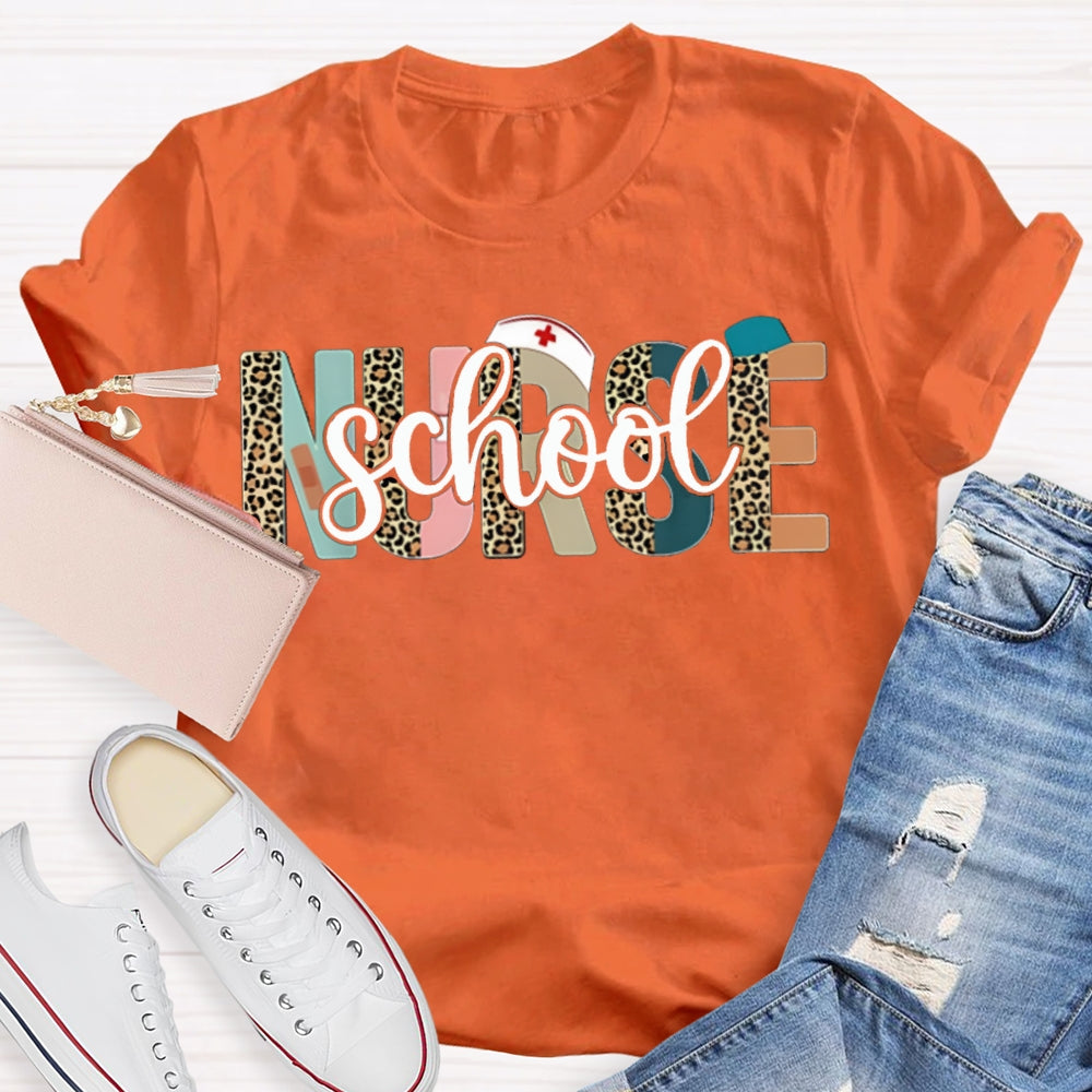 School Nurse Colorful And Leopard Print Combination Letters T-shirt