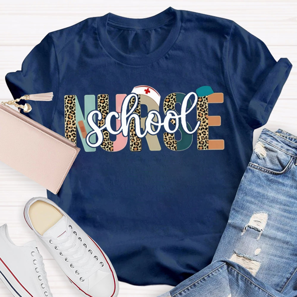 School Nurse Colorful And Leopard Print Combination Letters T-shirt
