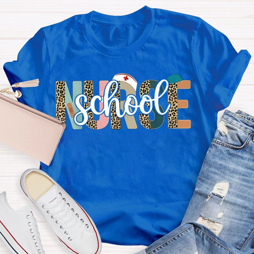 School Nurse Colorful And Leopard Print Combination Letters T-shirt
