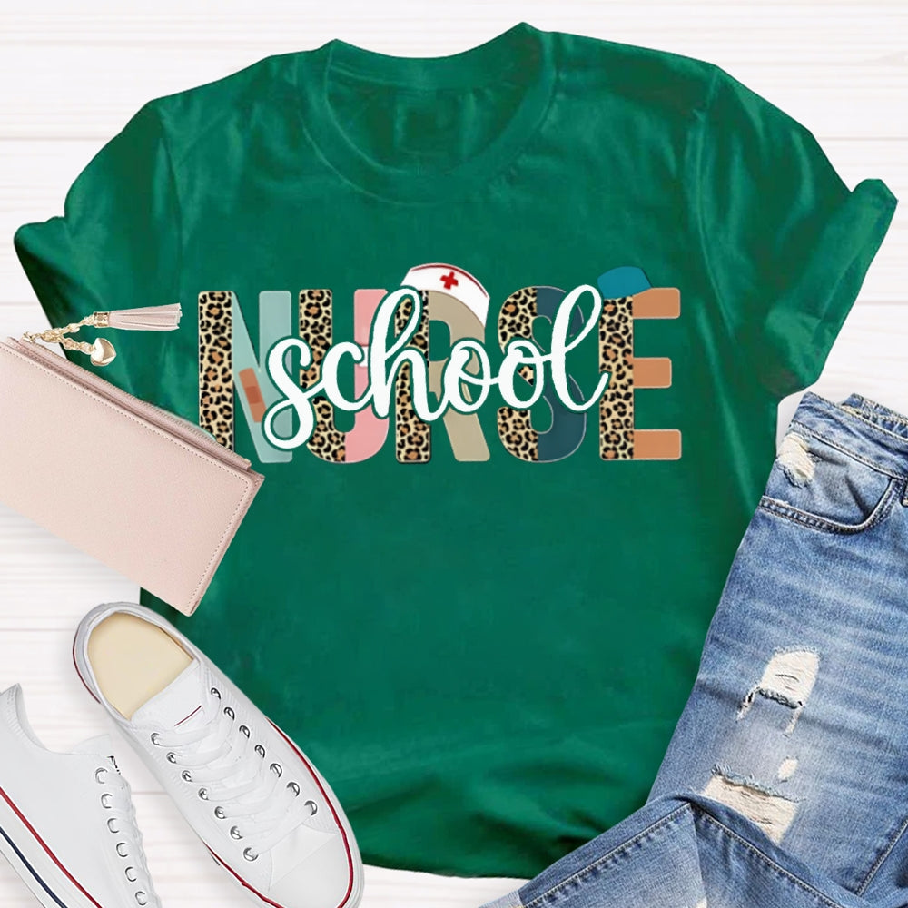 School Nurse Colorful And Leopard Print Combination Letters T-shirt