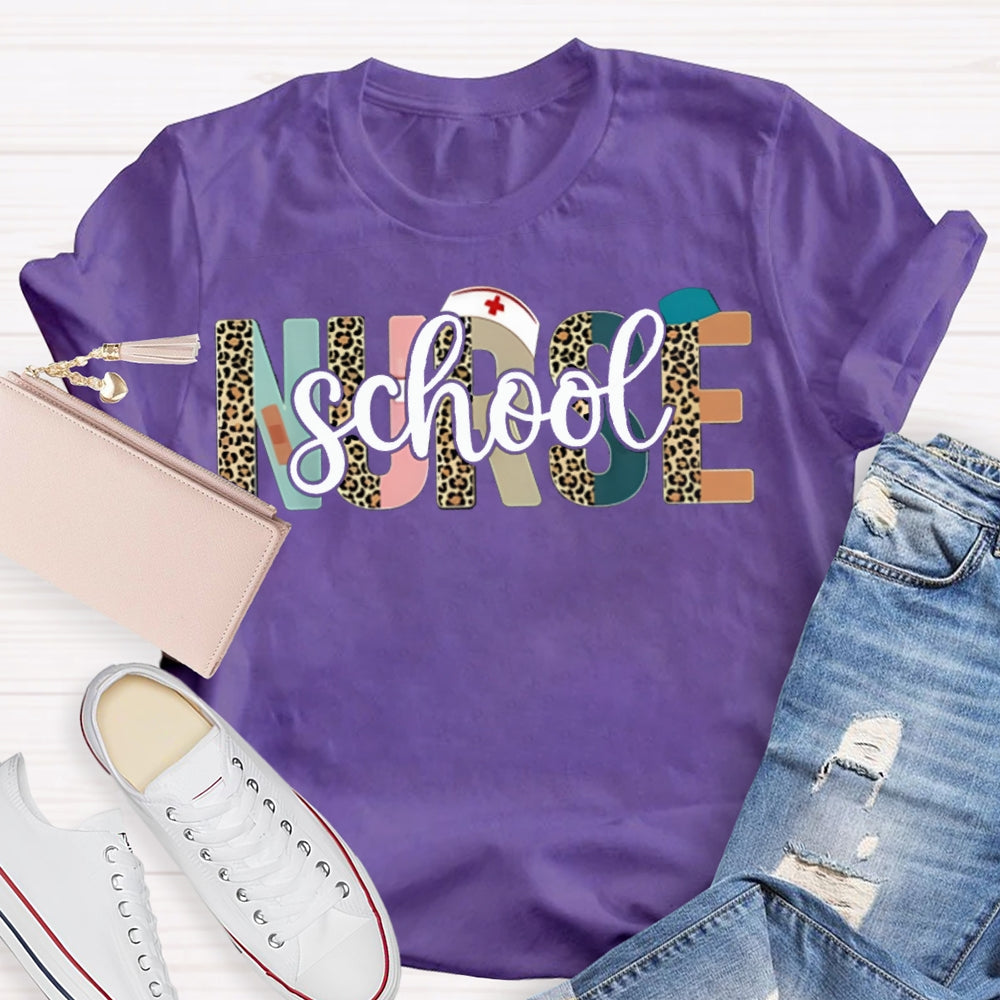 School Nurse Colorful And Leopard Print Combination Letters T-shirt