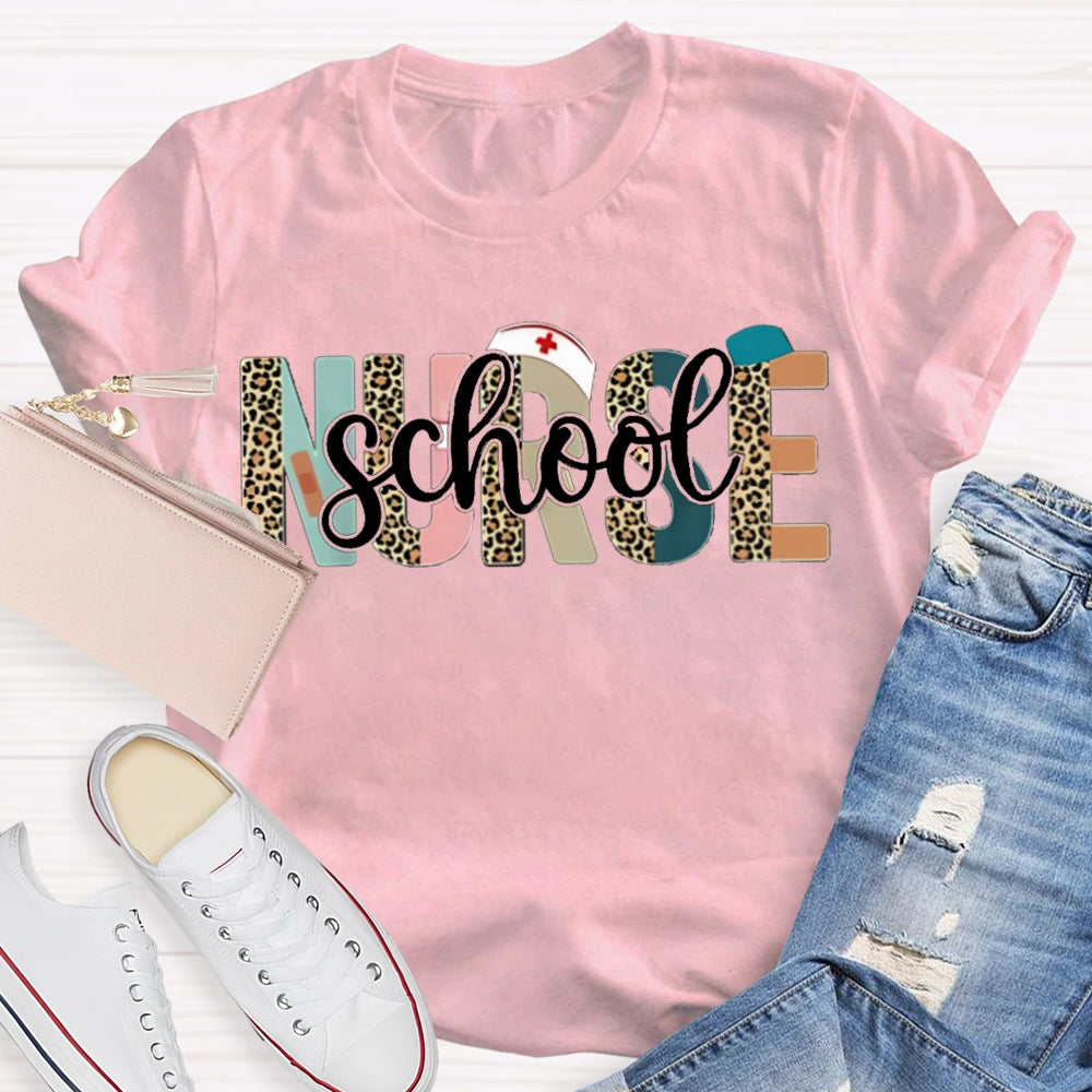 School Nurse Colorful And Leopard Print Combination Letters T-shirt
