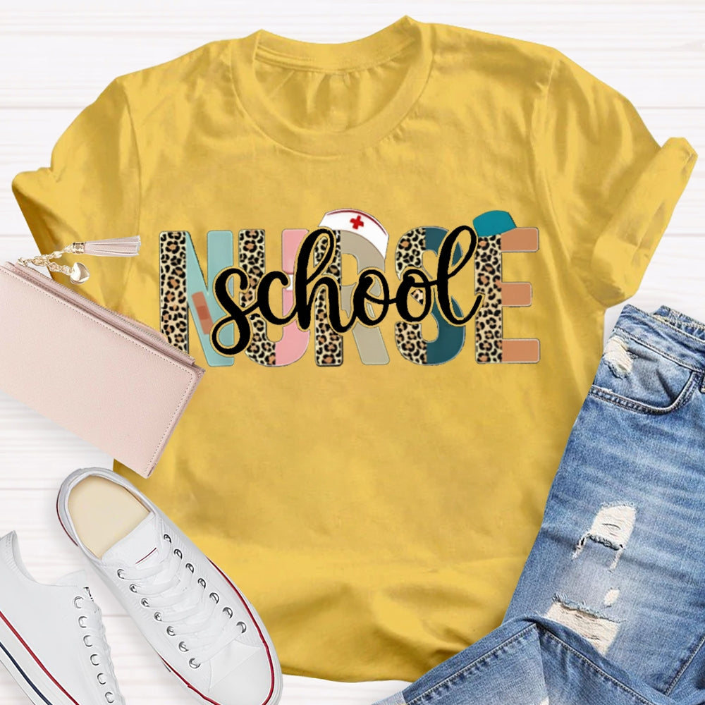 School Nurse Colorful And Leopard Print Combination Letters T-shirt