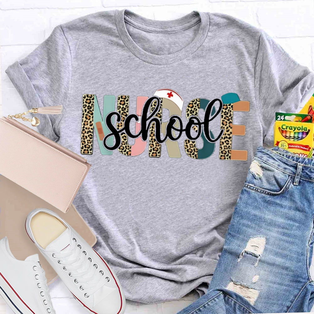 School Nurse Colorful And Leopard Print Combination Letters T-shirt