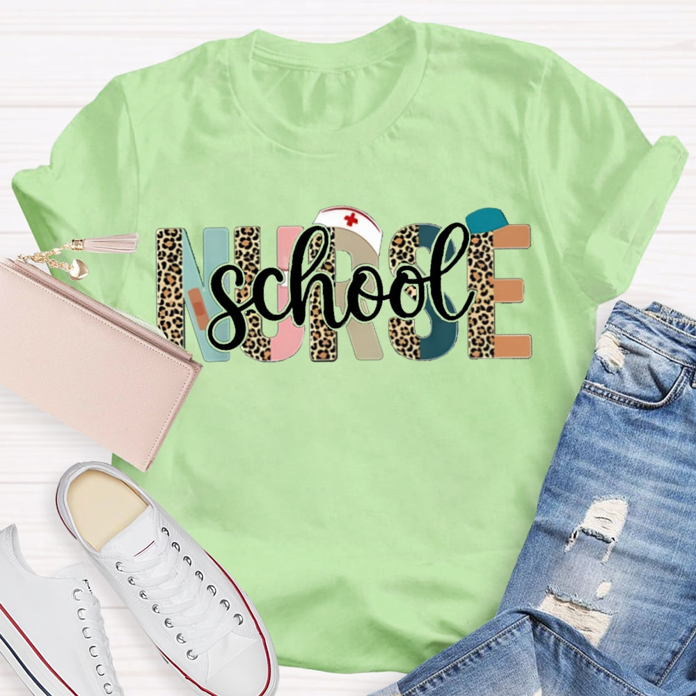 School Nurse Colorful And Leopard Print Combination Letters T-shirt