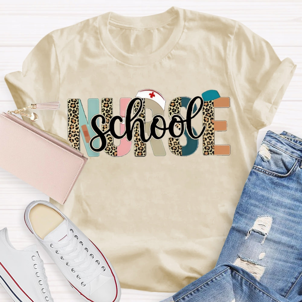 School Nurse Colorful And Leopard Print Combination Letters T-shirt