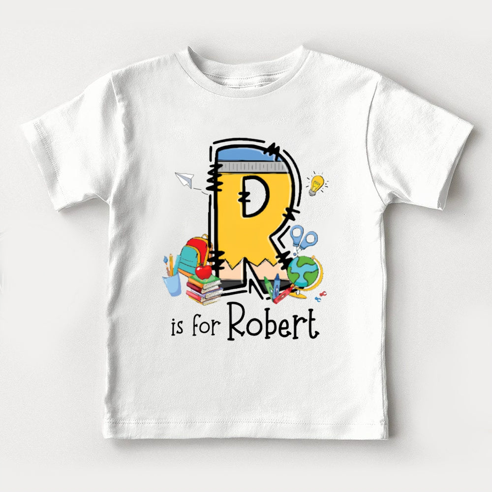 Personalized Name R Is For Robert Small School Bag And Books Toddler T-shirts