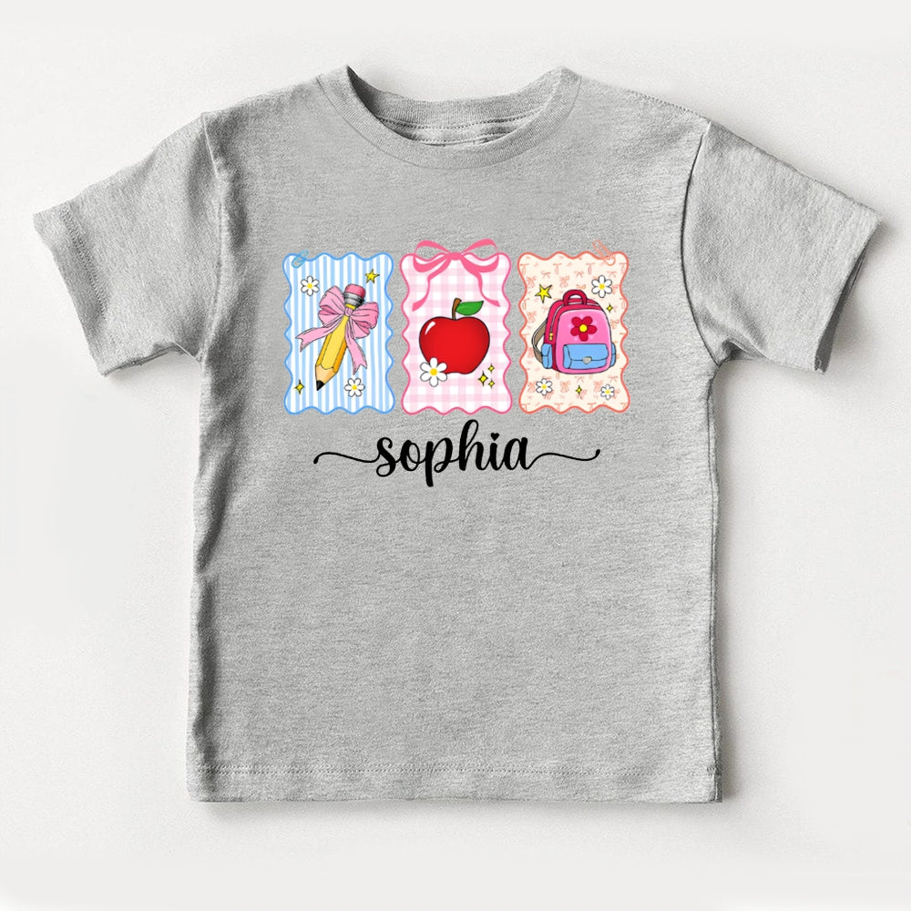 Personalized Name Bow-Knot Pencil Apple And School Bag Toddler T-shirts