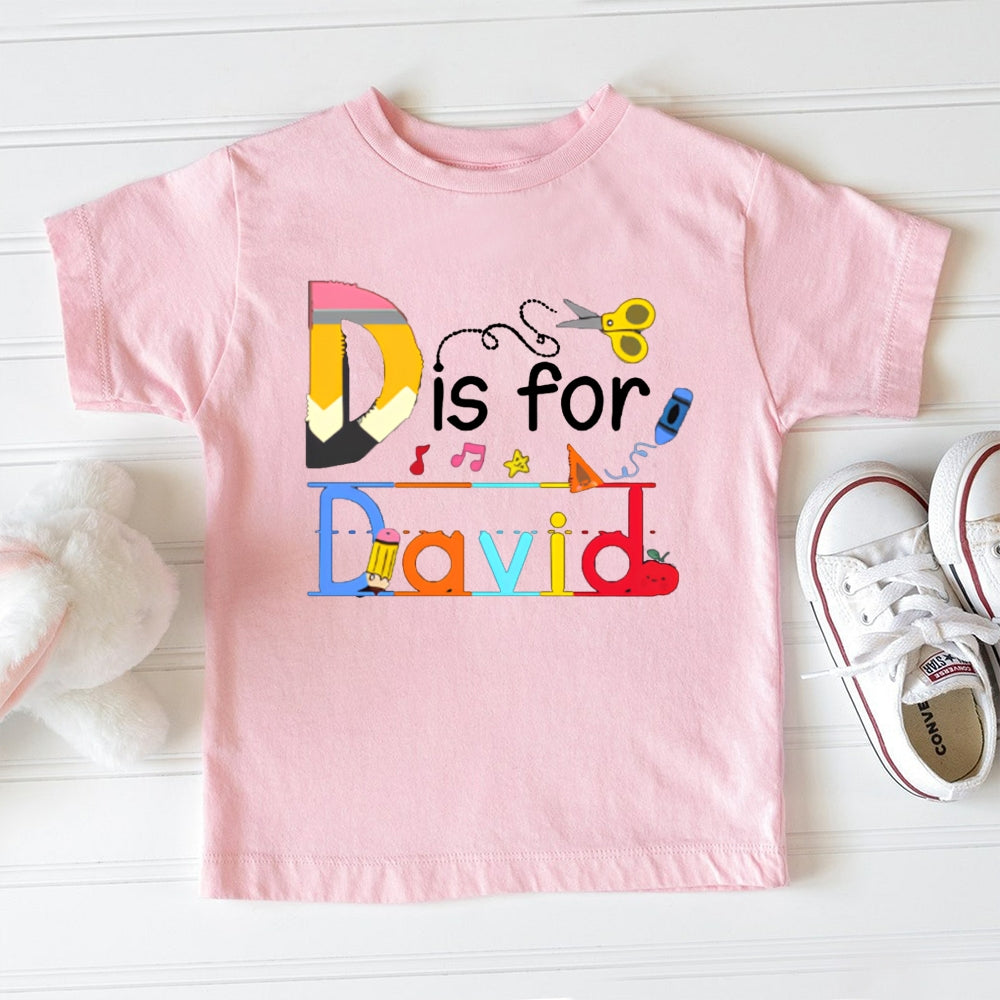 Personalized Name D Is For David Colorful Letters And Crayons Toddler T-shirts