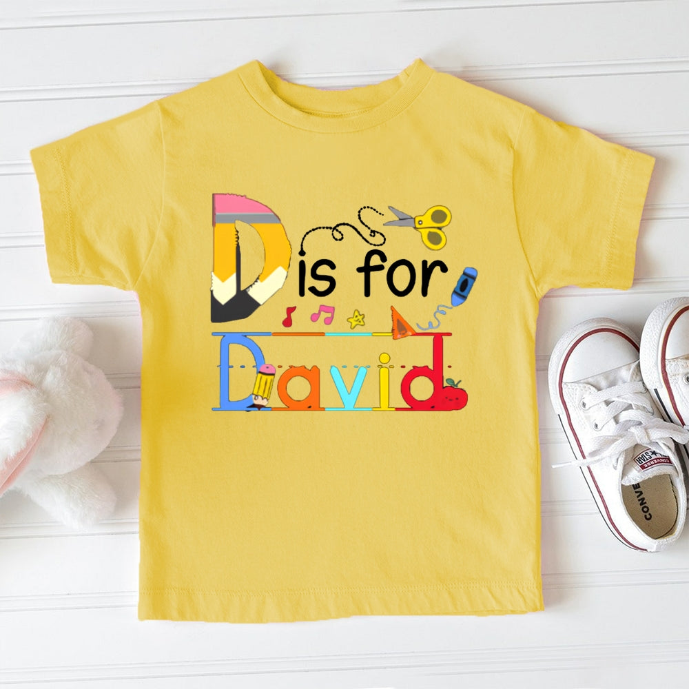 Personalized Name D Is For David Colorful Letters And Crayons Toddler T-shirts