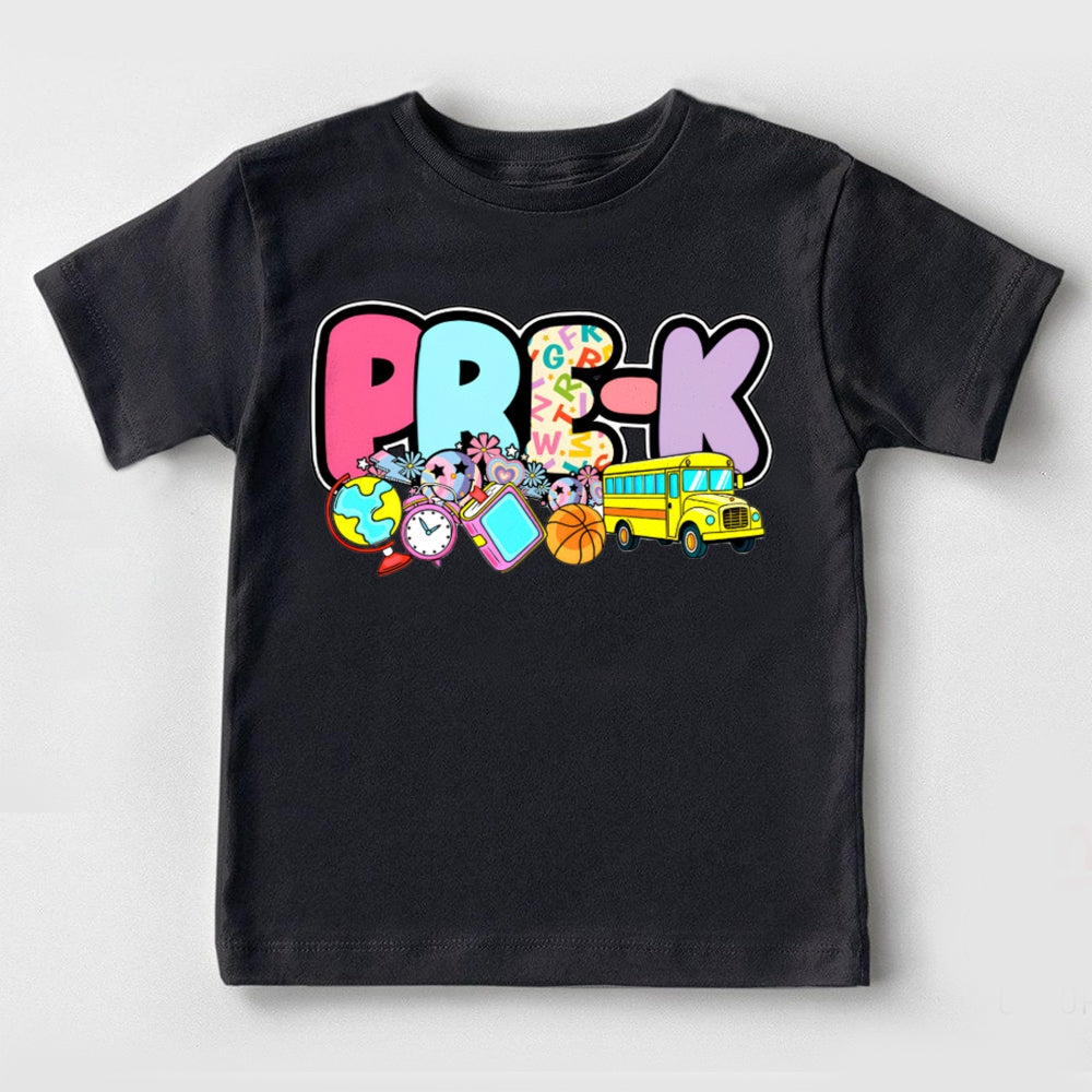 Personalized Grade Kindergarten Globe Alarm Clock And School Bus Toddler T-shirts