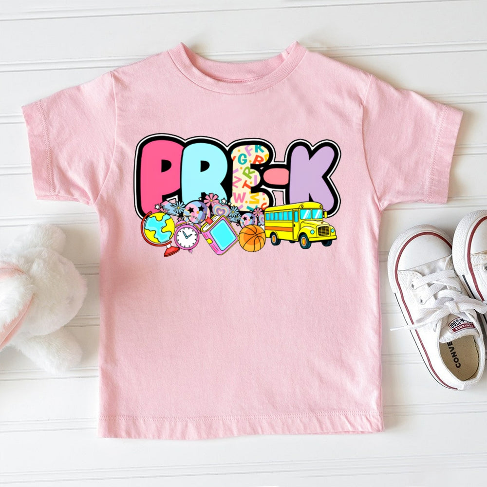 Personalized Grade Kindergarten Globe Alarm Clock And School Bus Toddler T-shirts