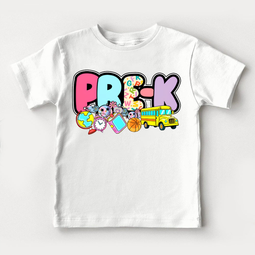 Personalized Grade Kindergarten Globe Alarm Clock And School Bus Toddler T-shirts