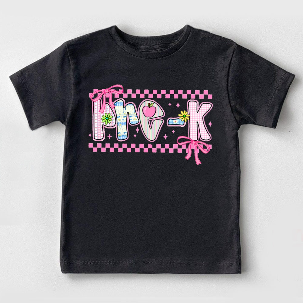 Personalized Grade Pre-K Bow And Gingham Print Toddler T-shirts